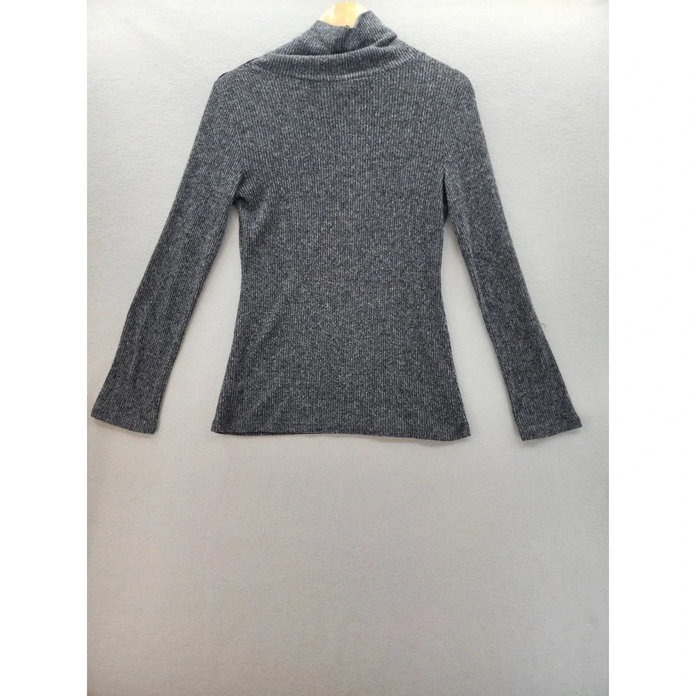 Maison Jules‎ Gray Ribbed Funnel Neck Snap Button Sweater Women Med Long Sleeve